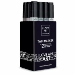 I LOVE ART | Twin Marker Grey Shades Sets — 12 Pens