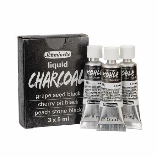 Schmincke | Liquid Charcoal Set — 3 X 5 Ml Tubes 3 Schmincke | Liquid Charcoal Set — 3 X 5 Ml Tubes
